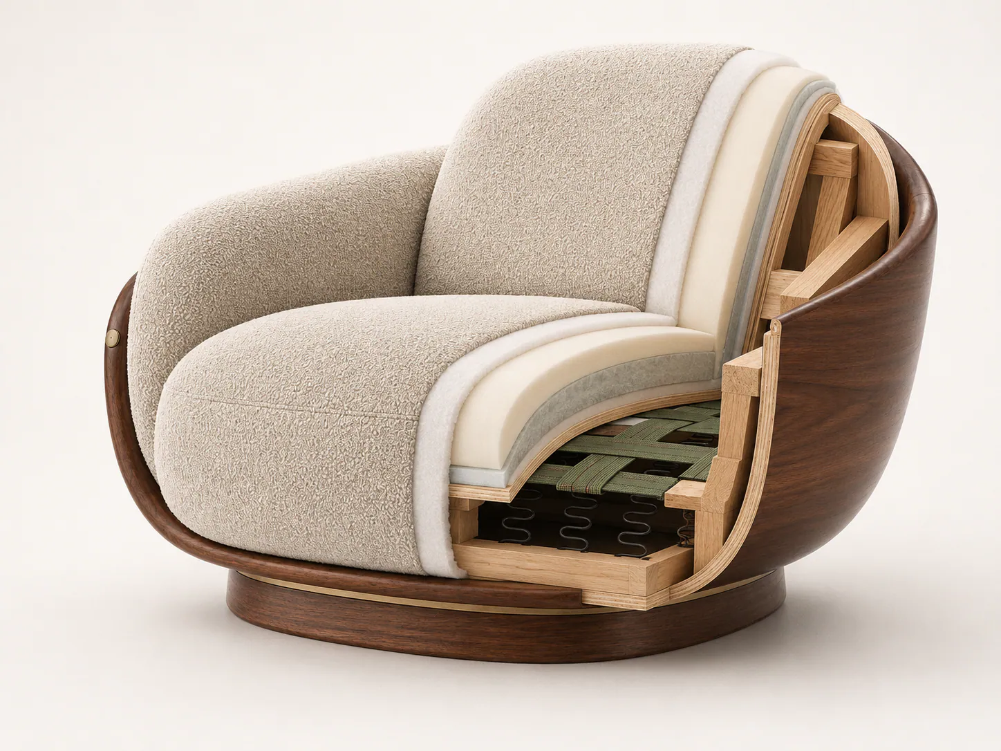 Partial cutaway revealing a lounge chair's internal construction
