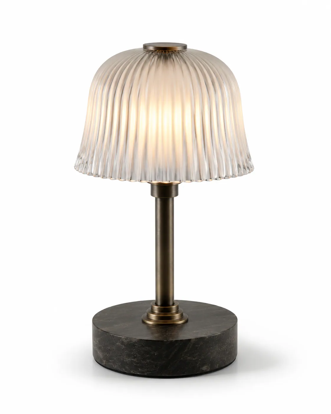 White-background studio rendering of a sculptural table lamp